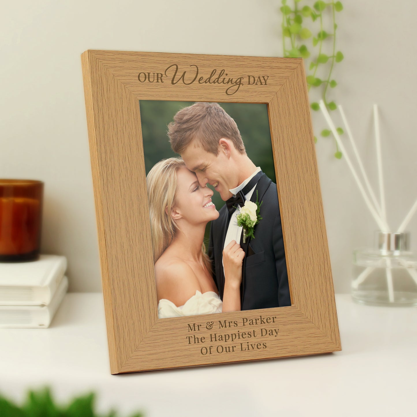 Personalised 'Our Wedding Day' 5x7 Oak Finish Photo Frame