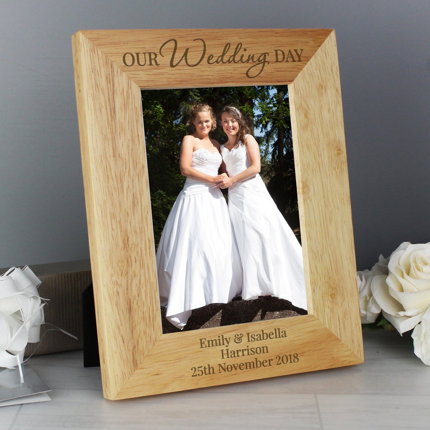 Personalised 'Our Wedding Day' 5x7 Wooden Photo Frame