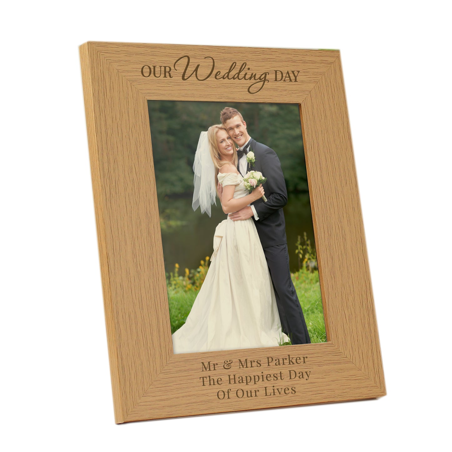 Personalised 'Our Wedding Day' 5x7 Oak Finish Photo Frame