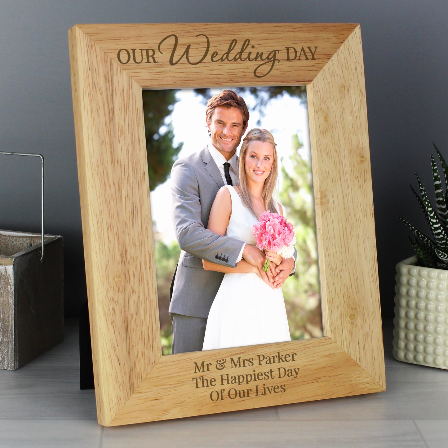 Personalised 'Our Wedding Day' 5x7 Wooden Photo Frame