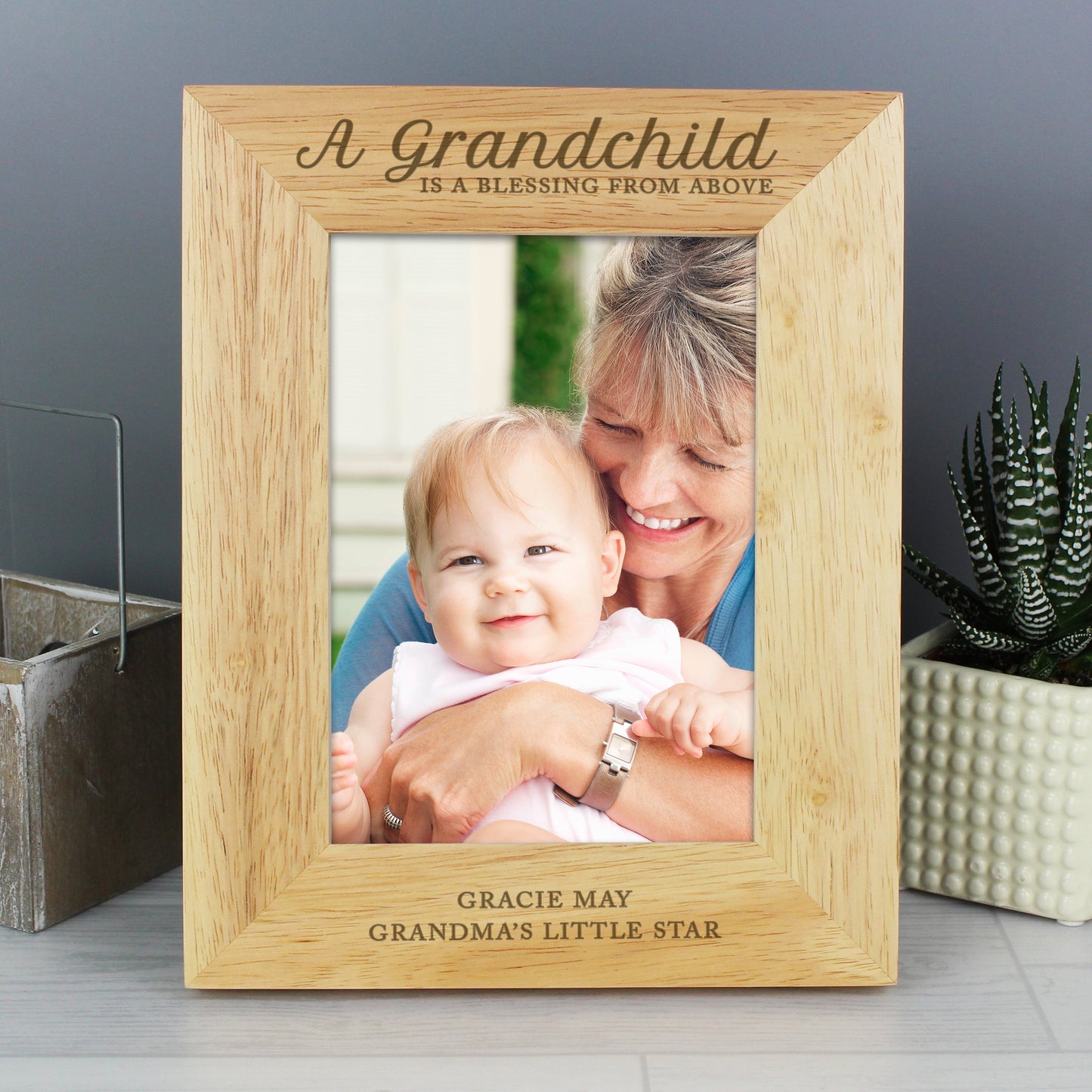 Personalised 'A Grandchild is a Blessing' 5x7 Wooden Photo Frame