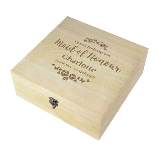 Personalised Any Role 'Floral Watercolour Wedding' Large Wooden Keepsake Box