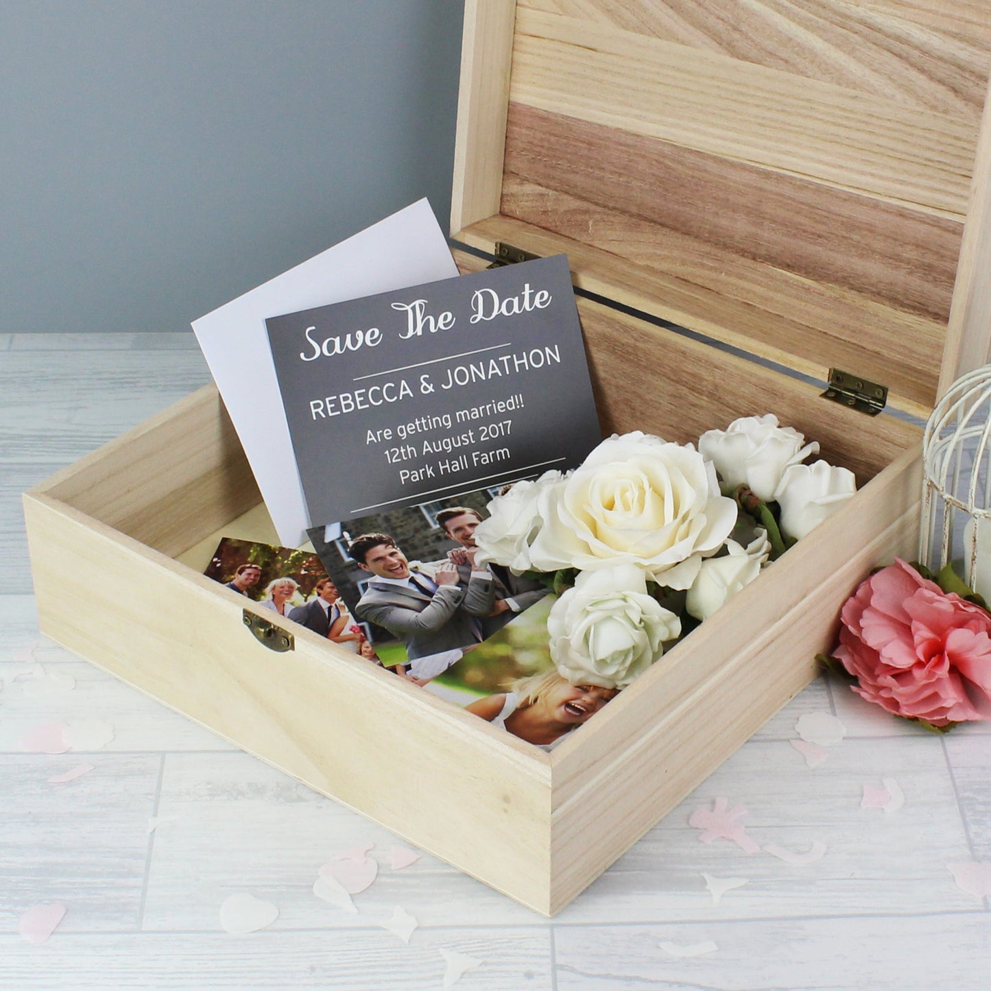 Personalised Any Role 'Floral Watercolour Wedding' Large Wooden Keepsake Box