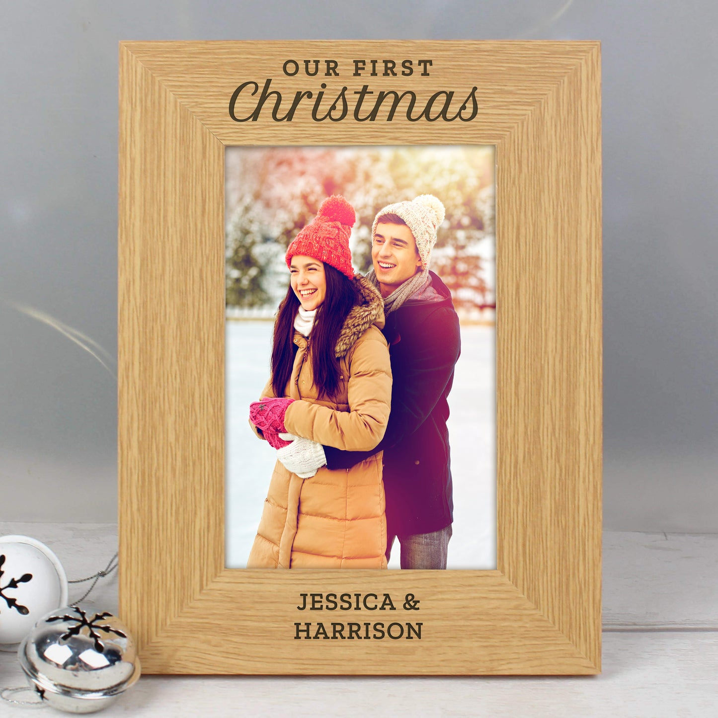 Personalised 'Our First Christmas' 6x4 Oak Finish Photo Frame