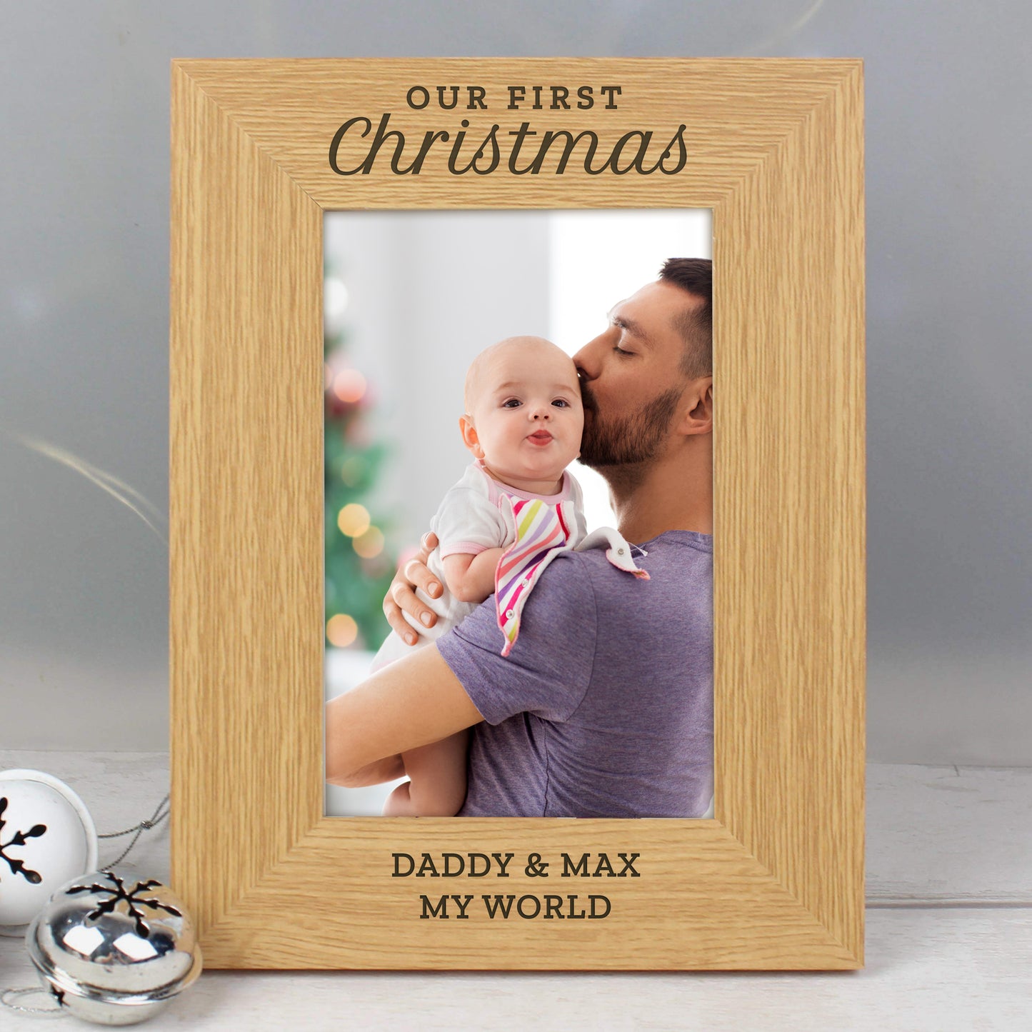 Personalised 'Our First Christmas' 6x4 Oak Finish Photo Frame