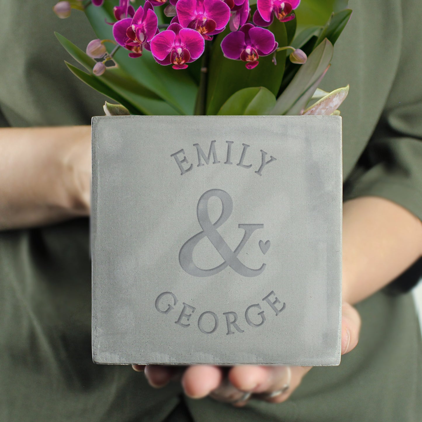 Personalised Ampersand Couples Concrete Plant Pot