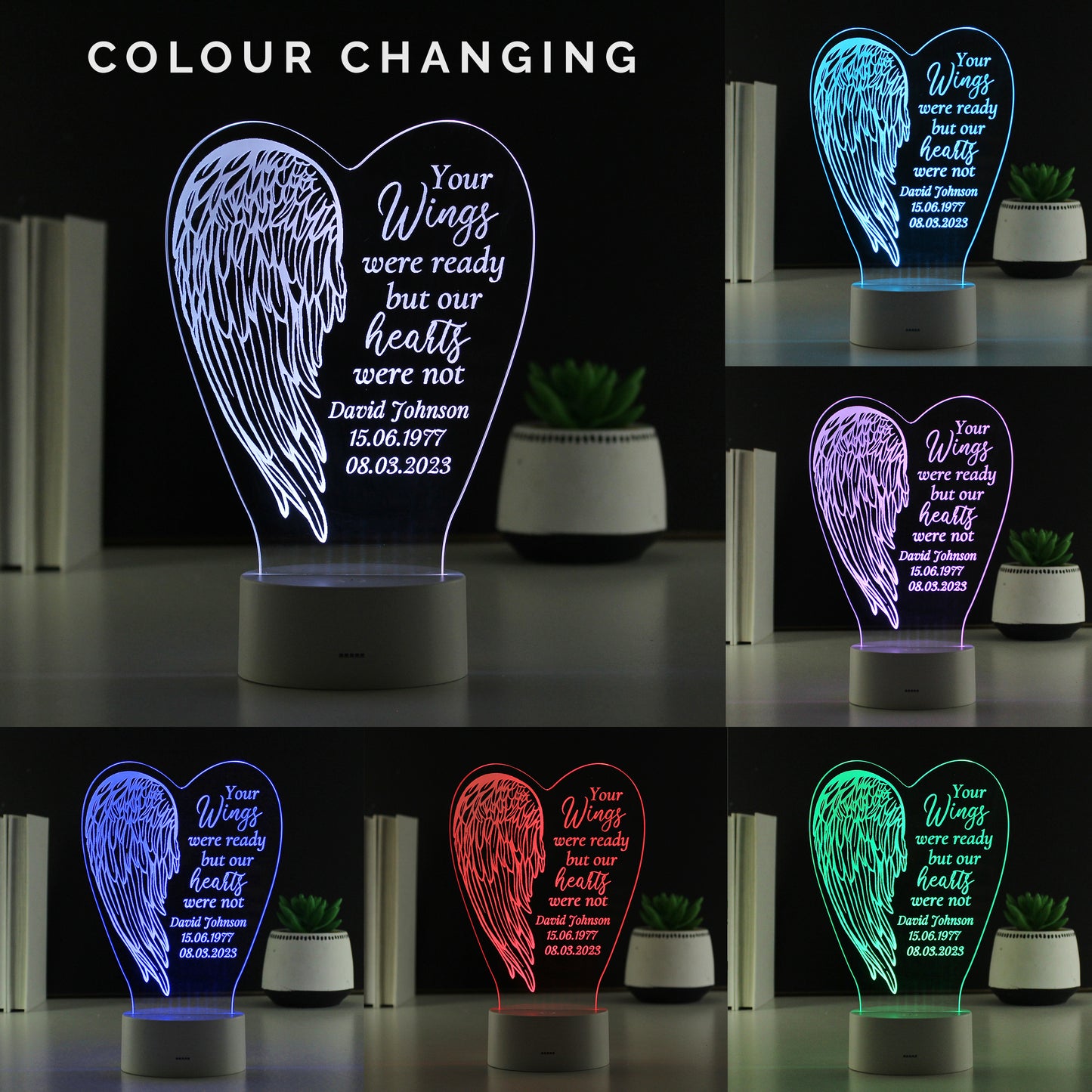 Personalised Angel Wings Memorial Colour Changing LED Light