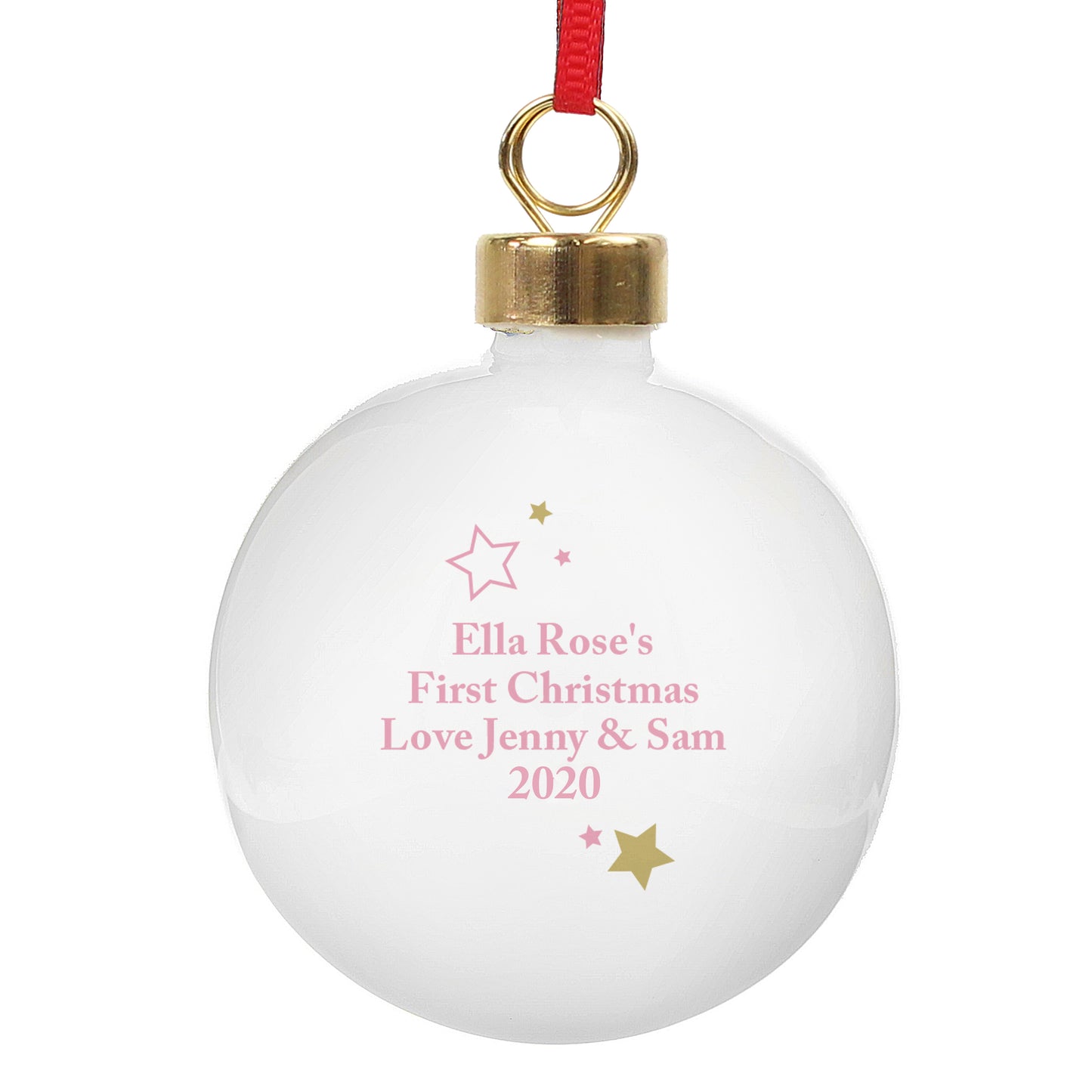 Personalised Gold & Pink Stars My 1st Christmas Bauble