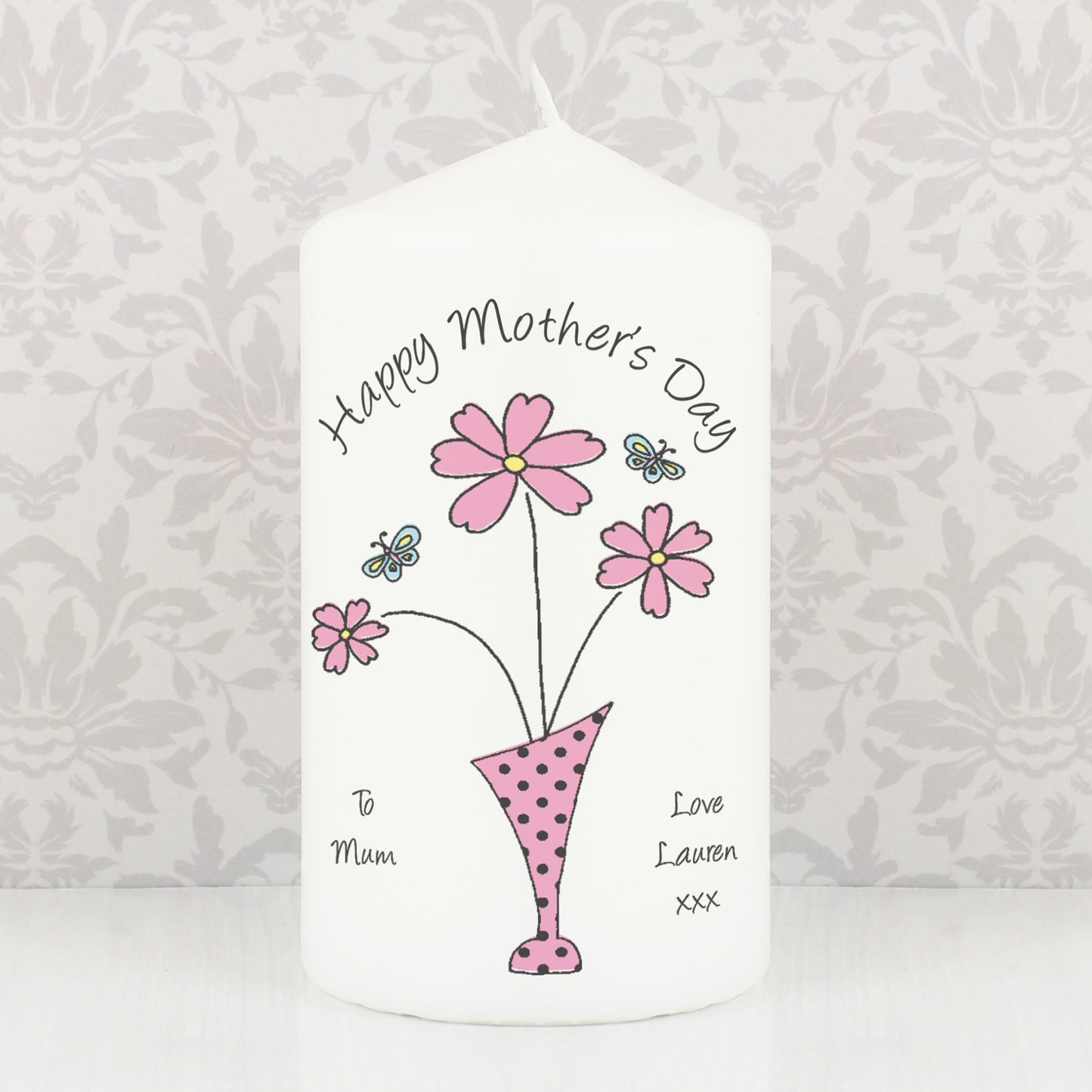 Personalised Flower in Vase Message Pillar Candle