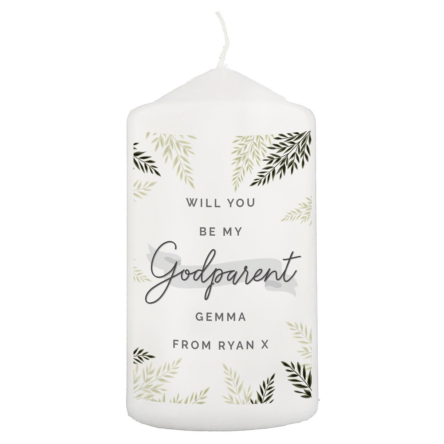 Personalised Godparent Pillar Candle