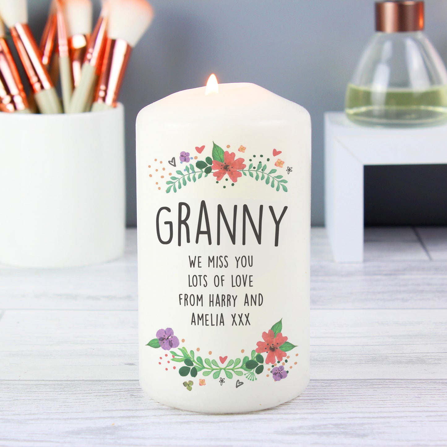 Personalised Floral Pillar Candle