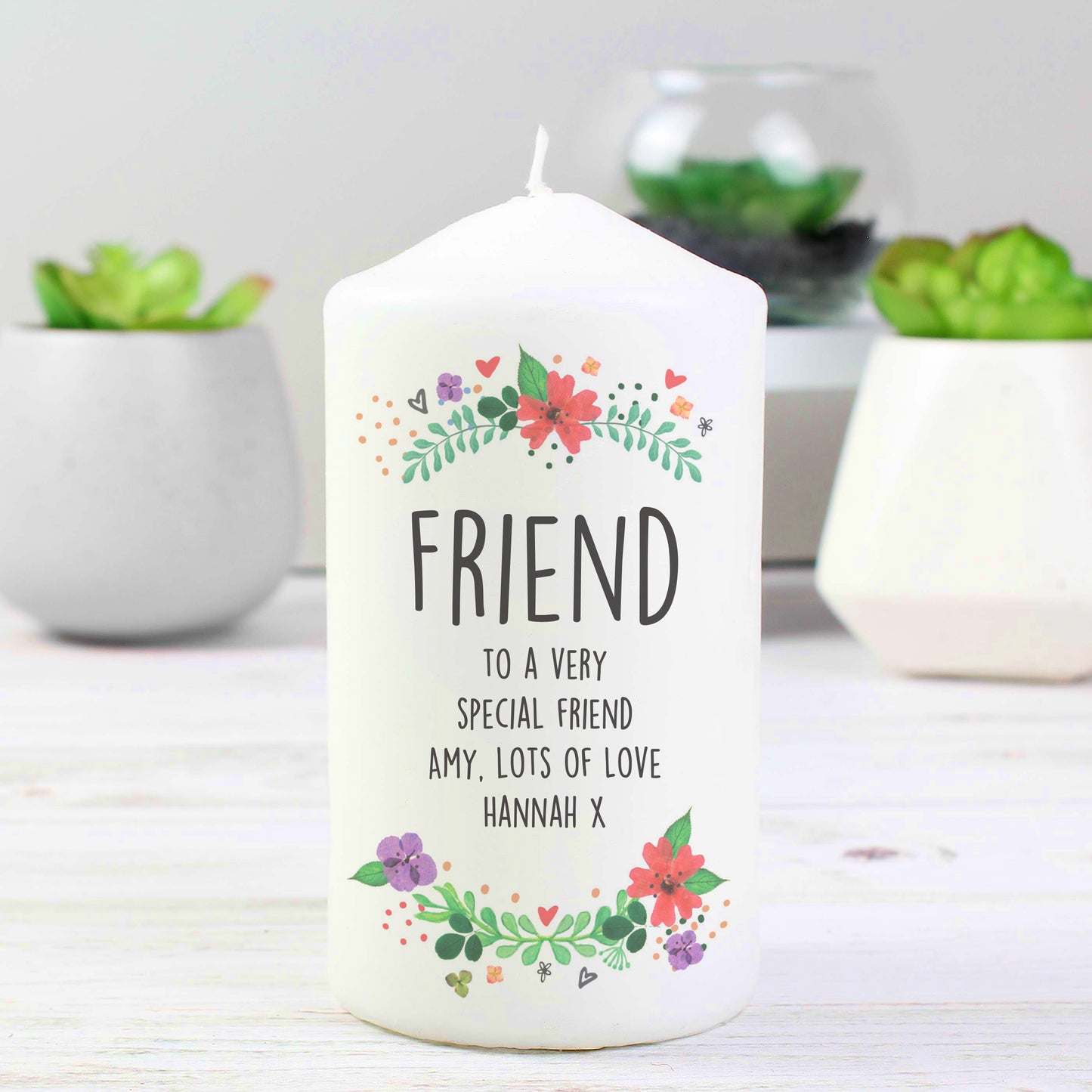 Personalised Floral Pillar Candle