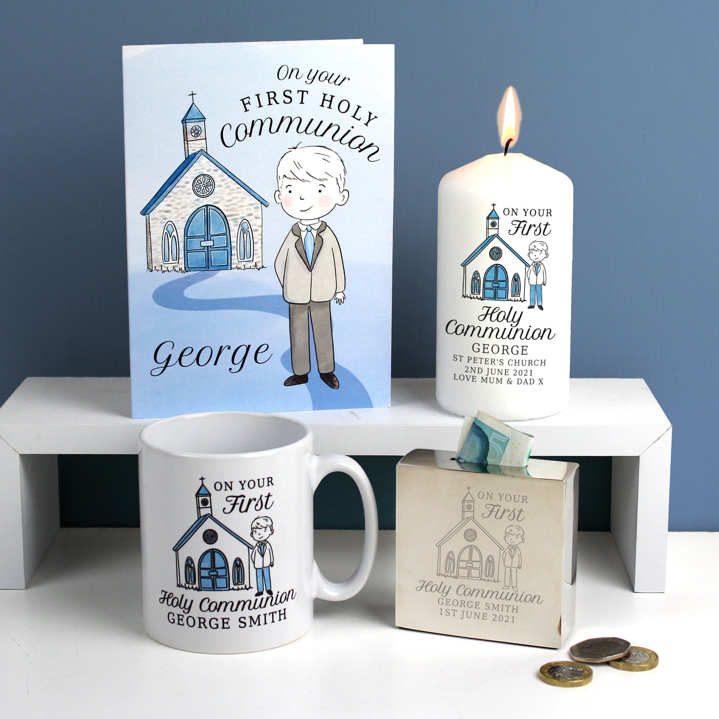 Personalised Boys First Holy Communion Pillar Candle