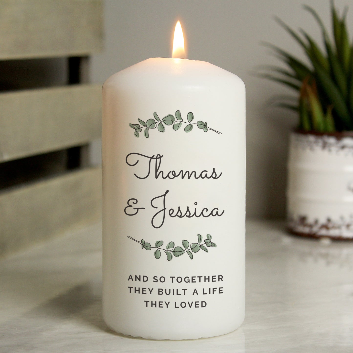 Personalised Botanical Pillar Candle