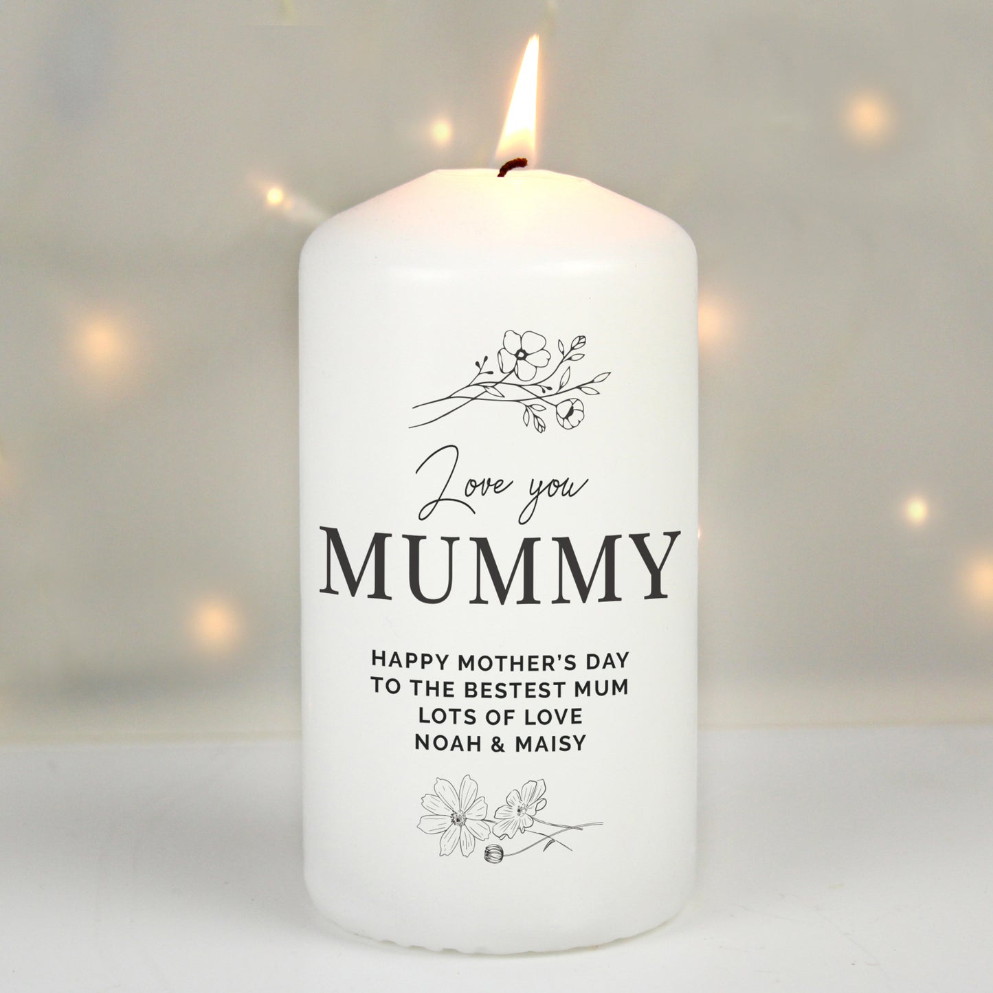 Personalised Floral Pillar Candle