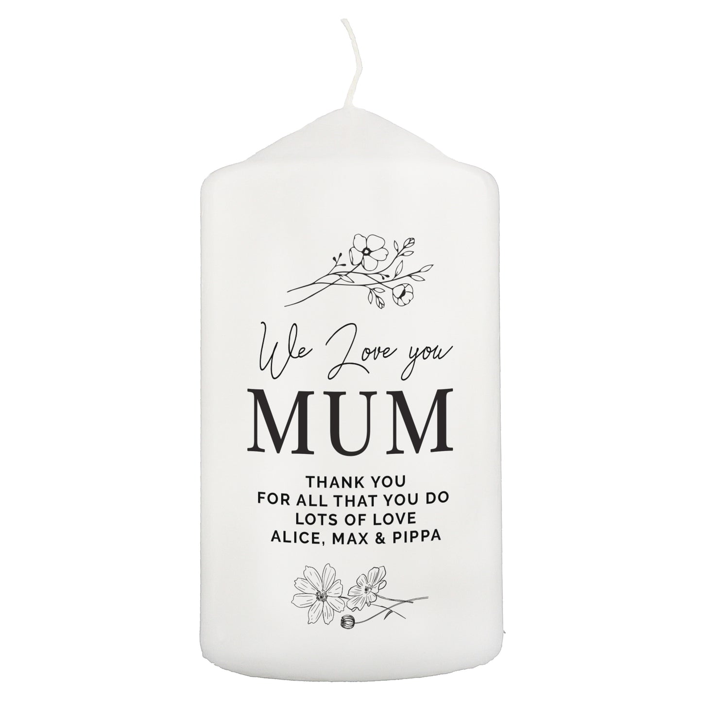 Personalised Floral Pillar Candle