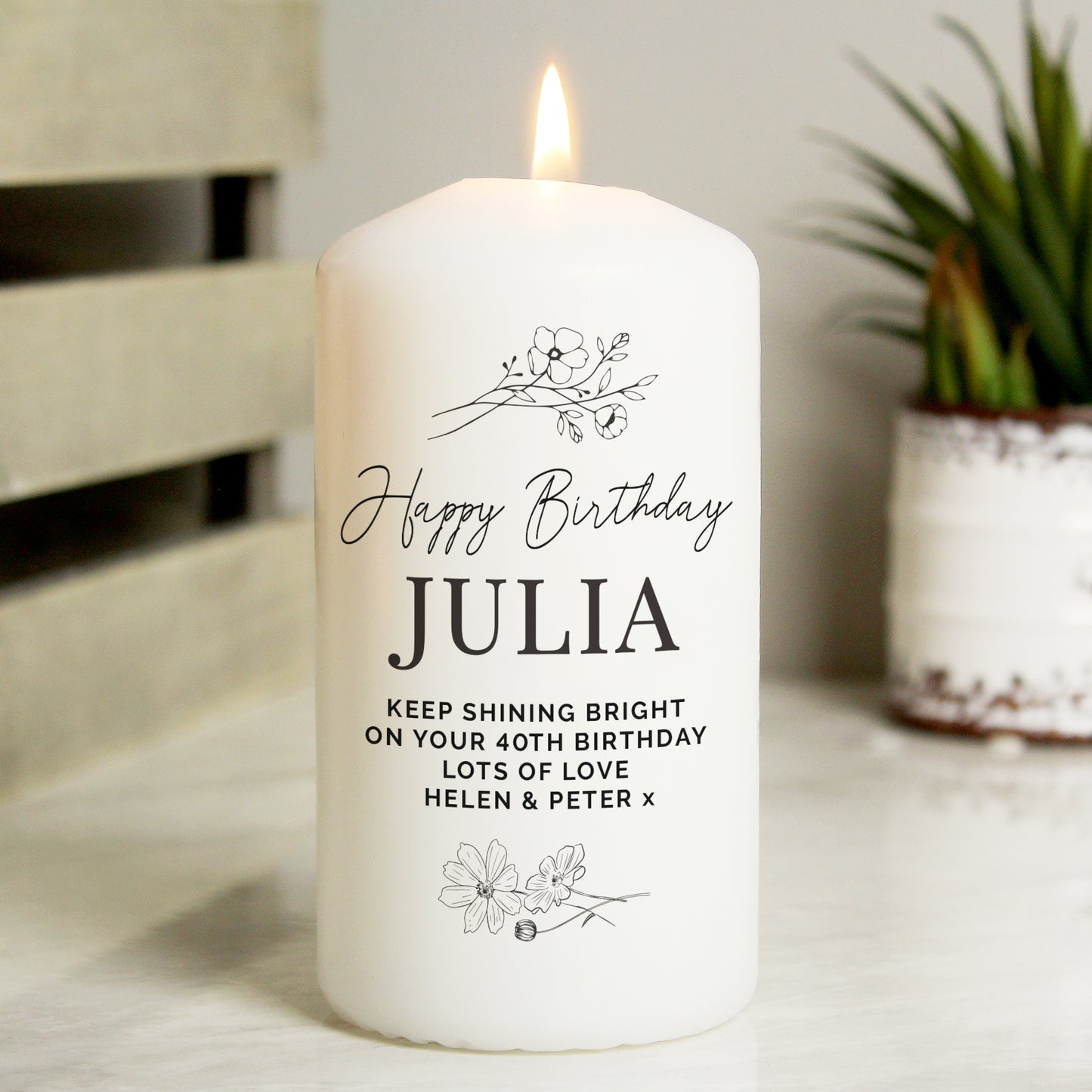 Personalised Floral Pillar Candle