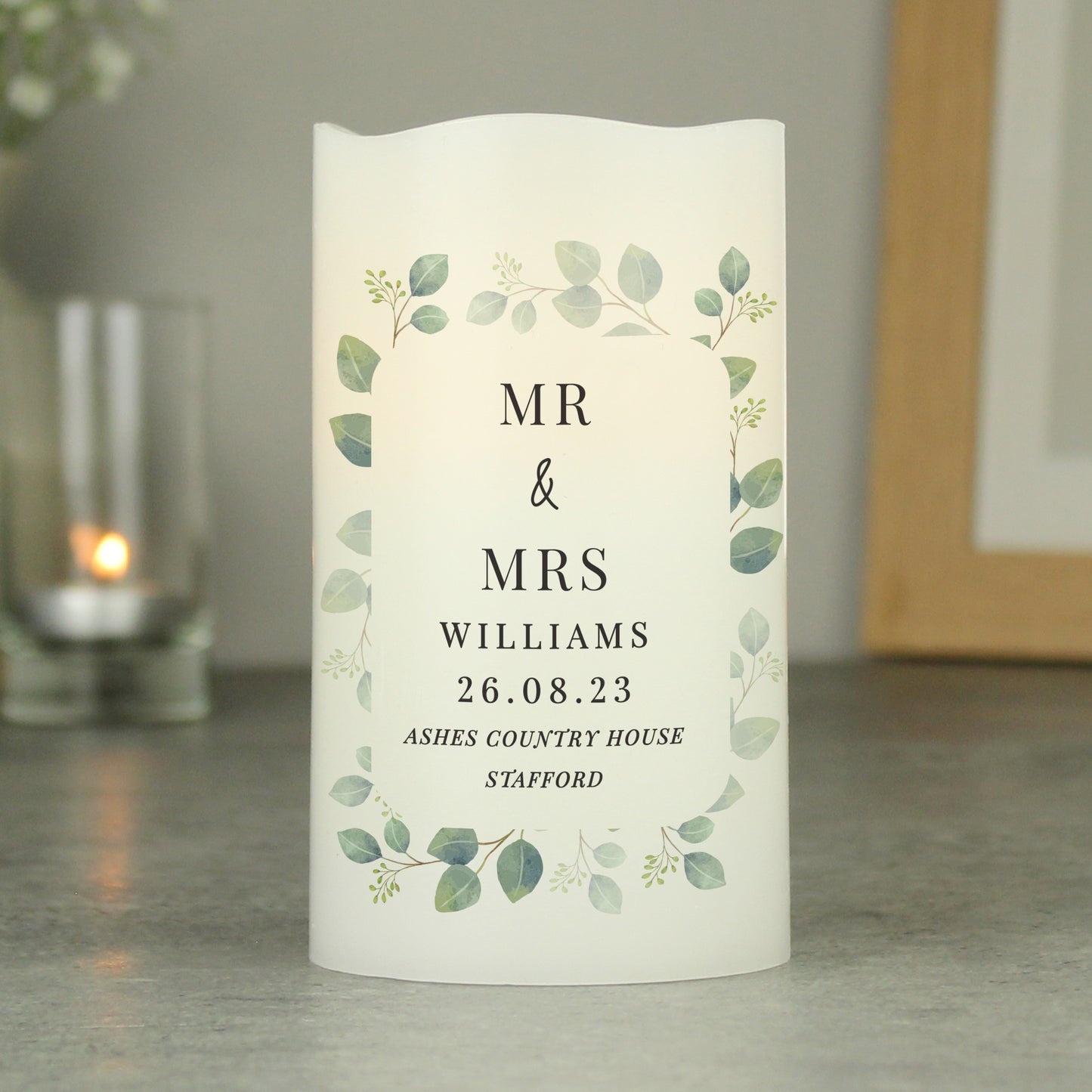 Personalised Botanical Free Text LED Candle