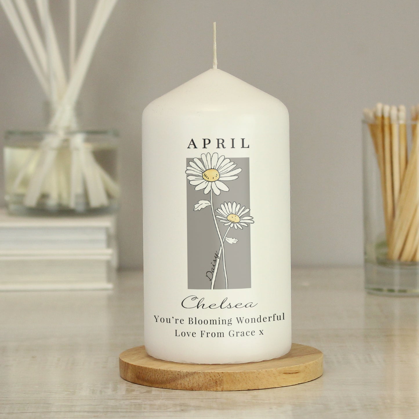 Personalised Birth Flower Pillar Candle