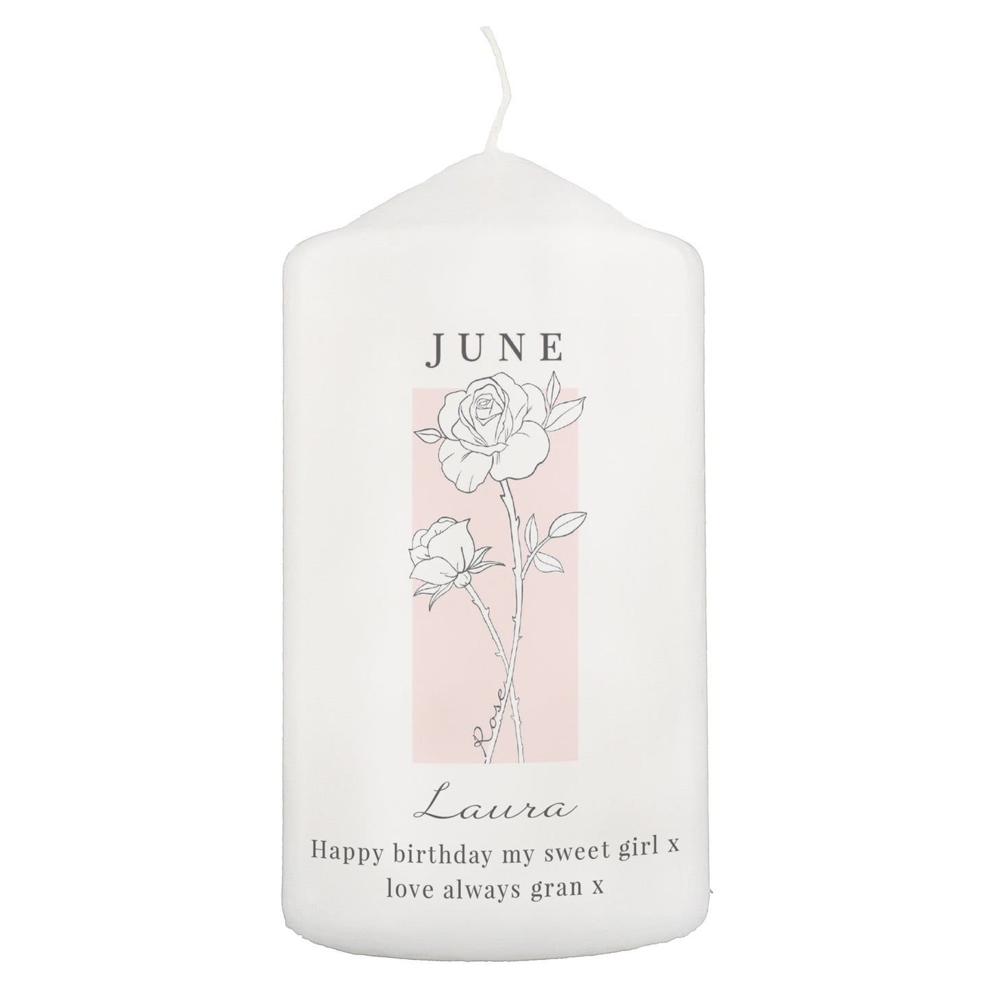 Personalised Birth Flower Pillar Candle