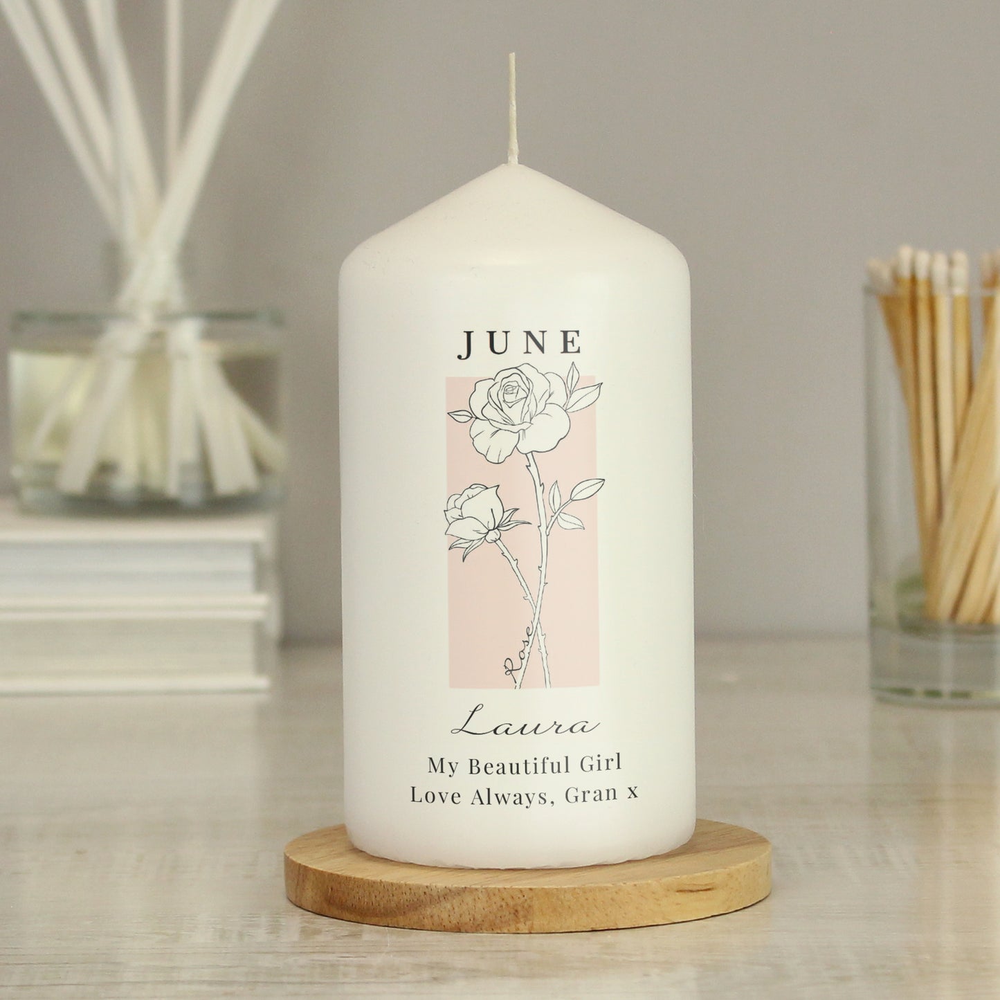 Personalised Birth Flower Pillar Candle