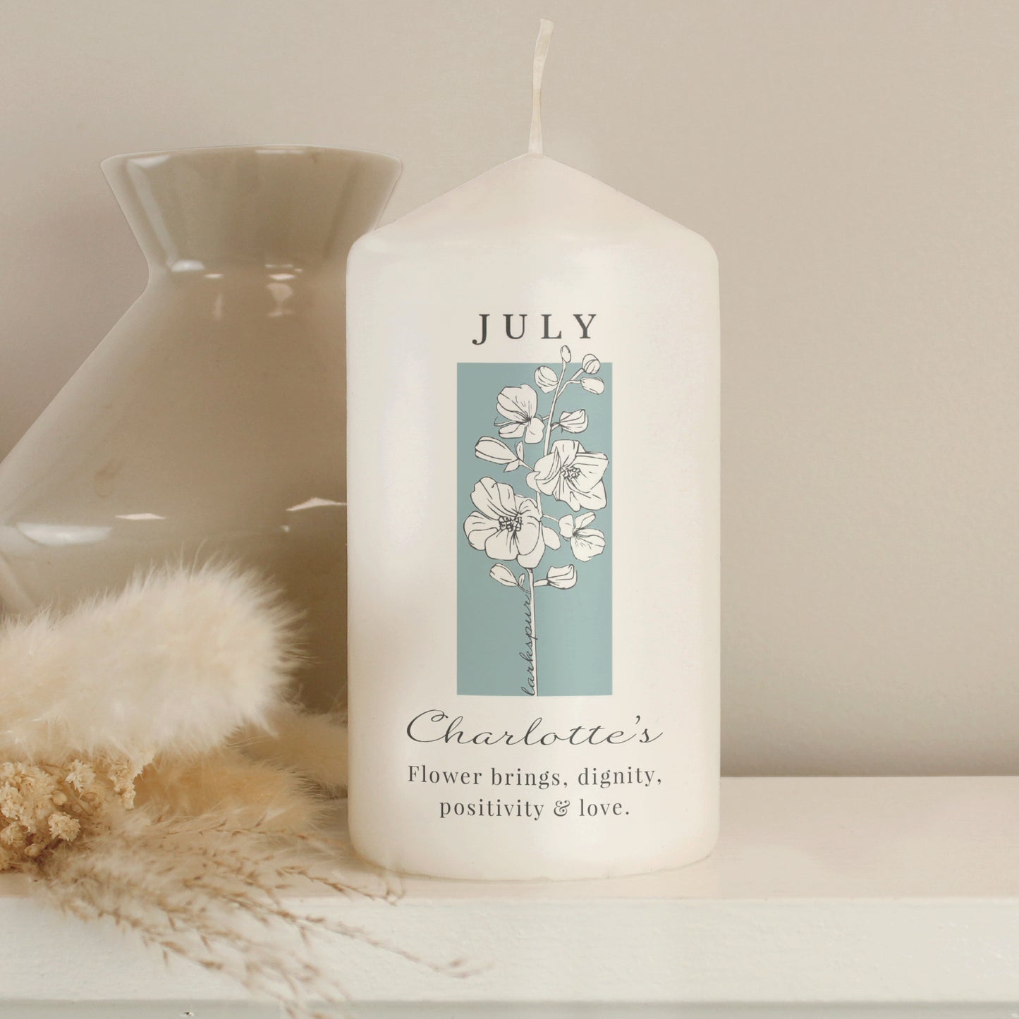 Personalised Birth Flower Pillar Candle