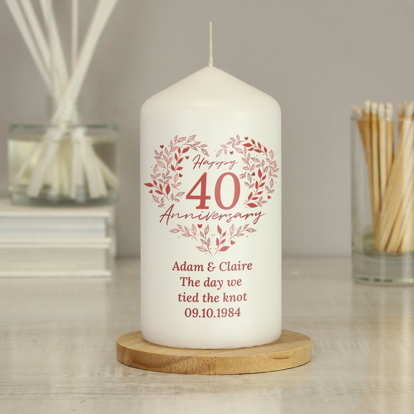 Personalised 40th Ruby Wedding Anniversary Pillar Candle