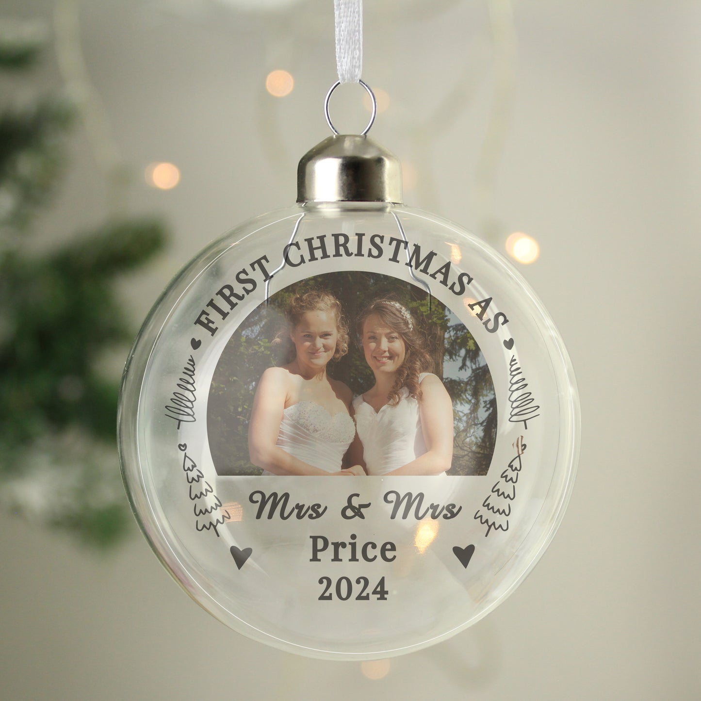 Personalised First Married Christmas Photo Upload Glass Bauble