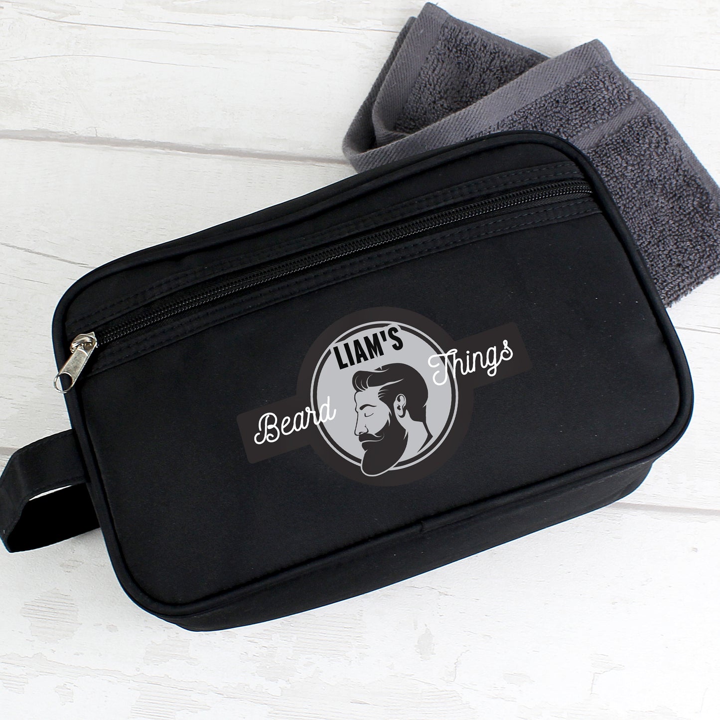 Personalised Beard Things Black Toiletry Bag