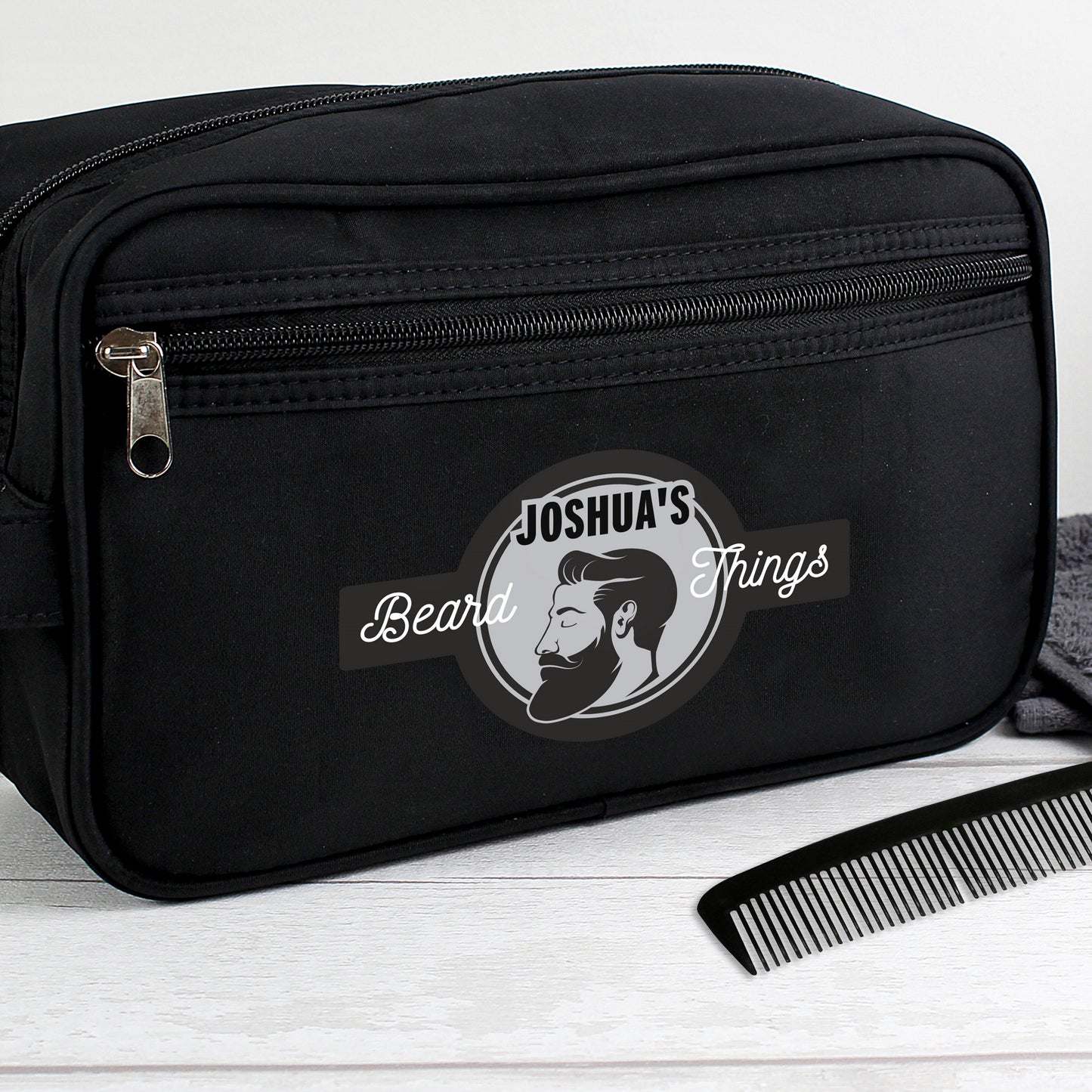 Personalised Beard Things Black Toiletry Bag