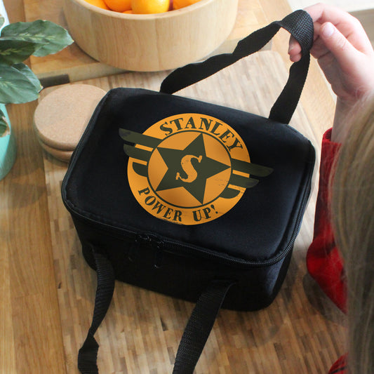 Personalised Badge Black Lunch Bag