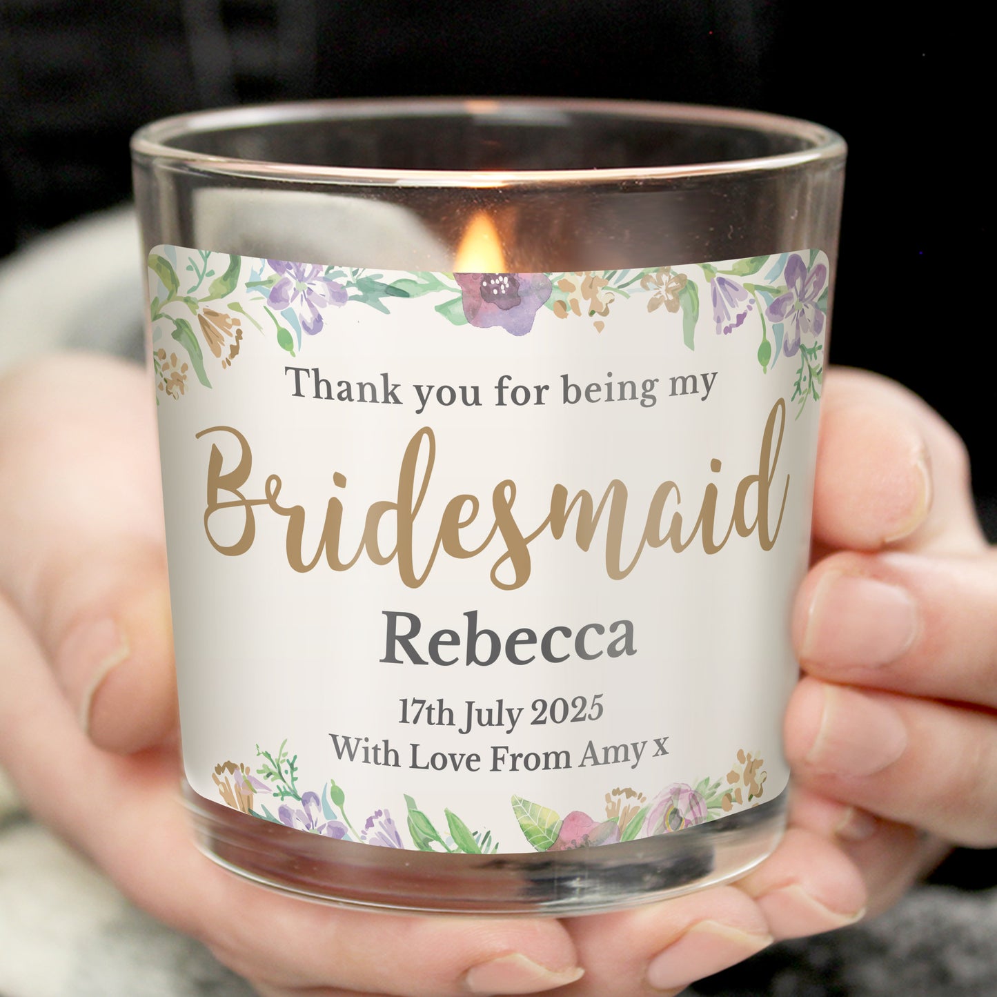 Personalised Bridesmaid 'Floral Watercolour Wedding' Scented Jar Candle