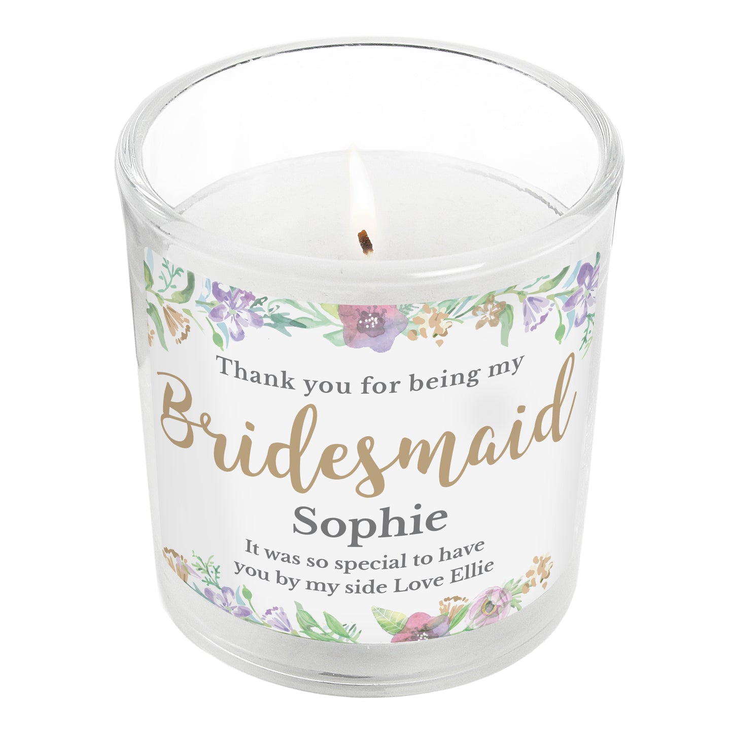 Personalised Bridesmaid 'Floral Watercolour Wedding' Scented Jar Candle