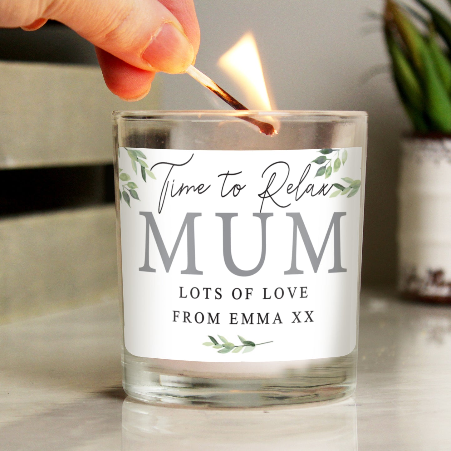 Personalised Botanical Leaves Scented Jar Candle