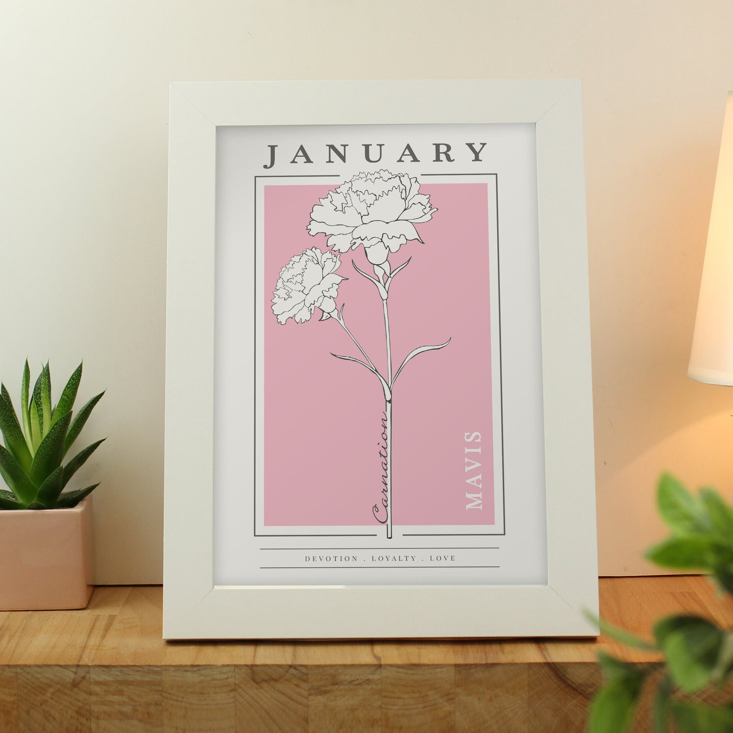 Personalised Birth Flower White A4 Framed Print