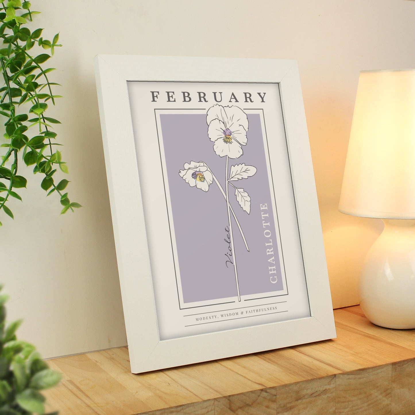 Personalised Birth Flower White A4 Framed Print