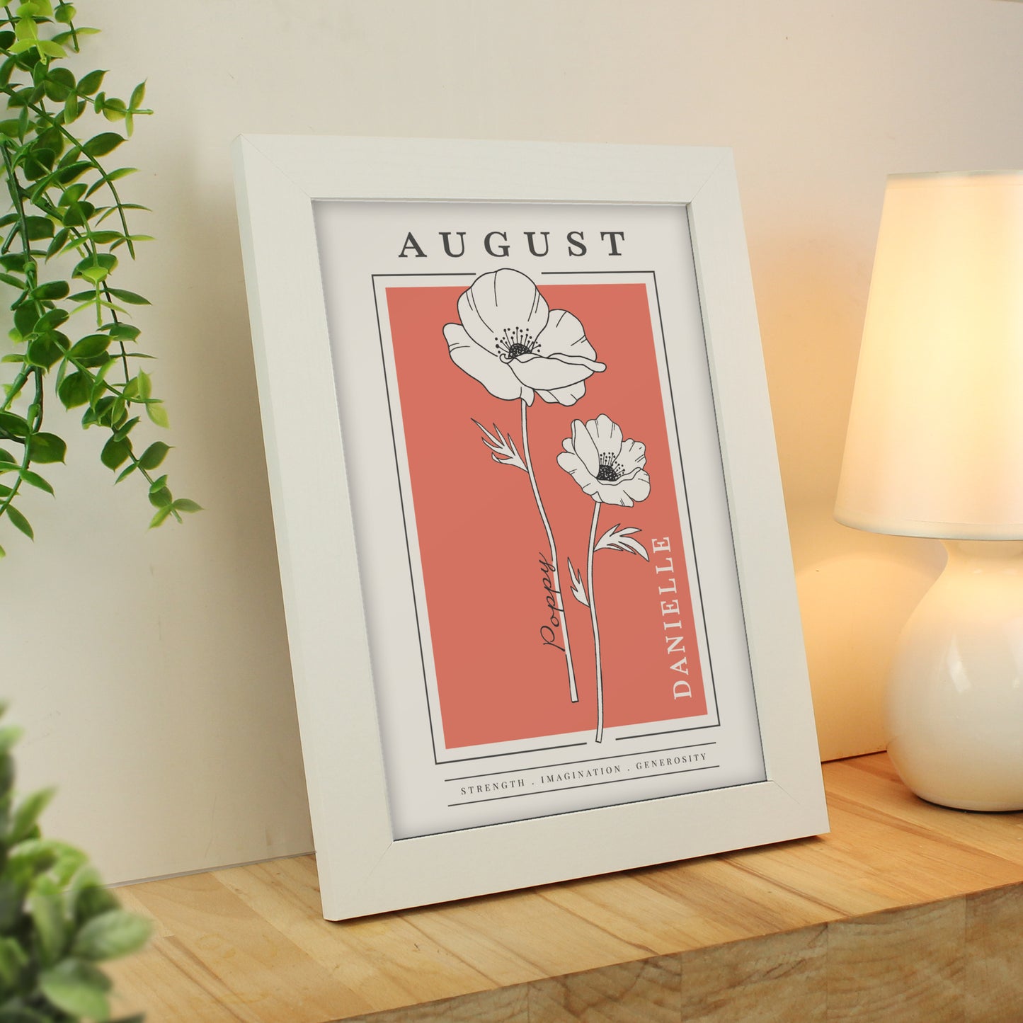 Personalised Birth Flower White A4 Framed Print