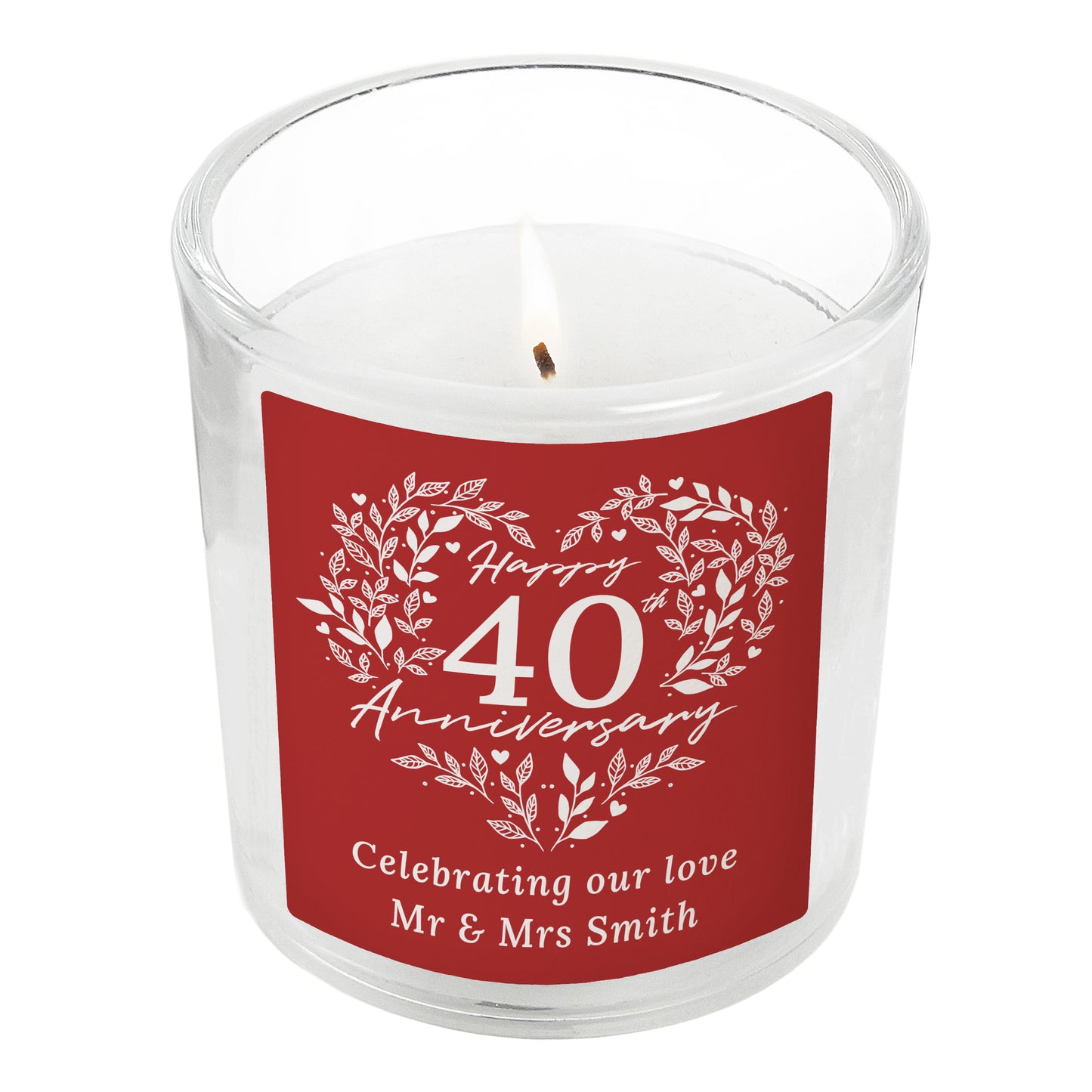 Personalised 40th Ruby Wedding Anniversary Candle Jar