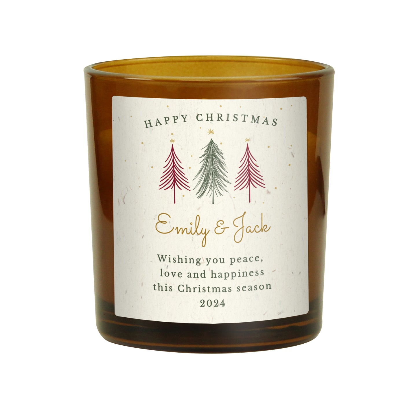 Personalised Christmas Tree Amber Glass Candle