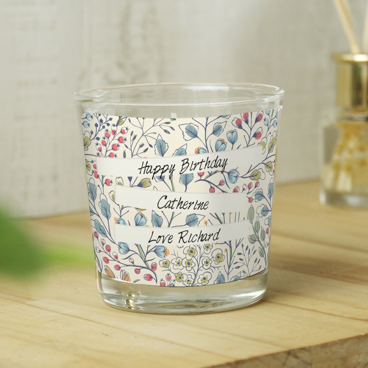 Personalised Floral Watercolour Scented Jar Candle