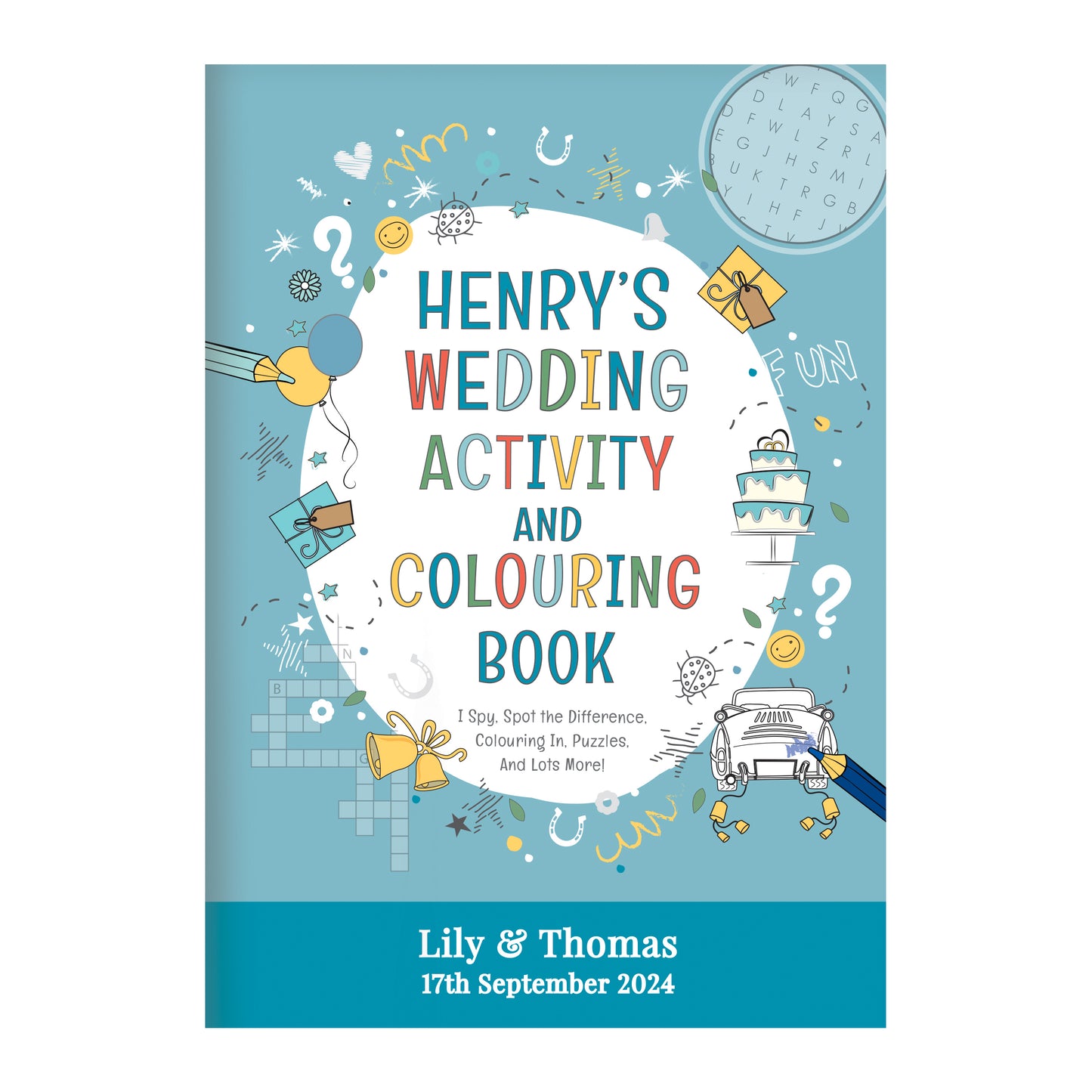 Personalised Blue A4 Wedding Activity & Colouring Book