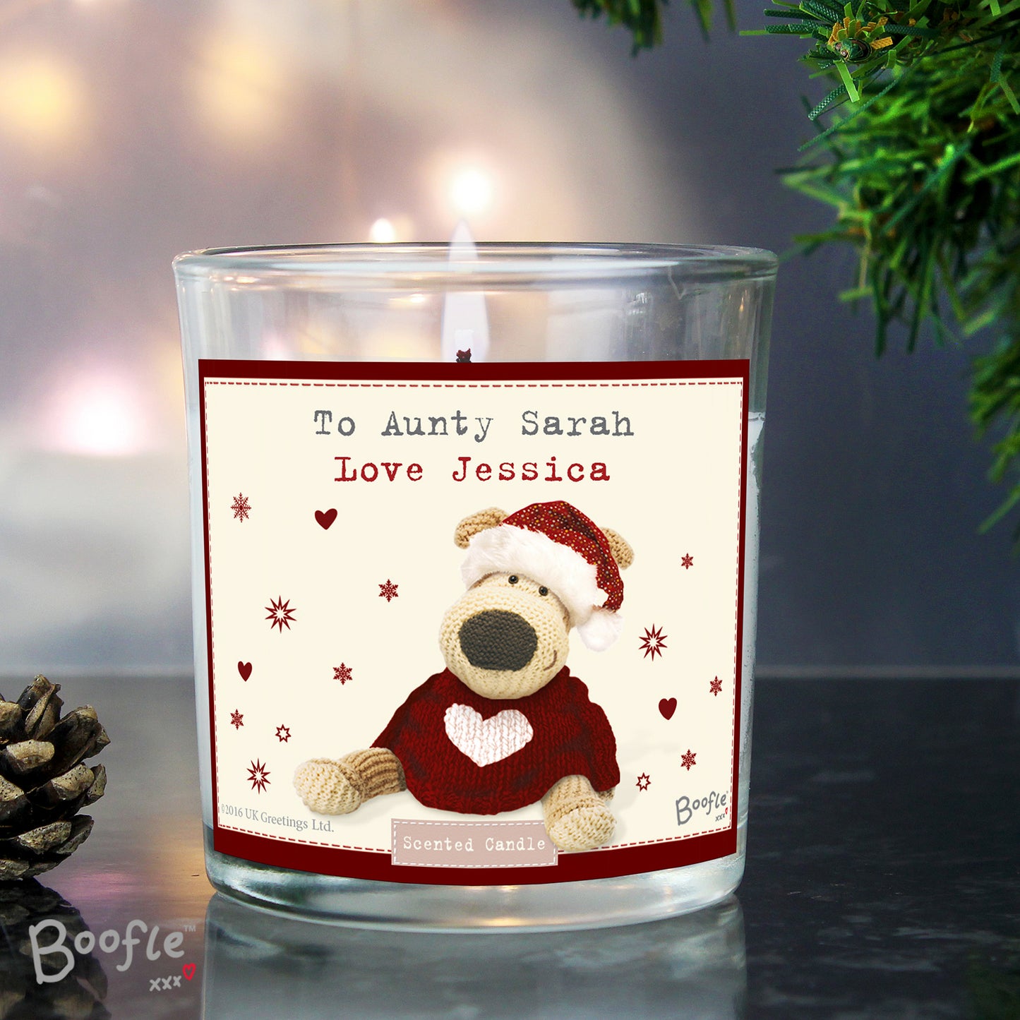 Personalised Boofle Christmas Love Scented Jar Candle