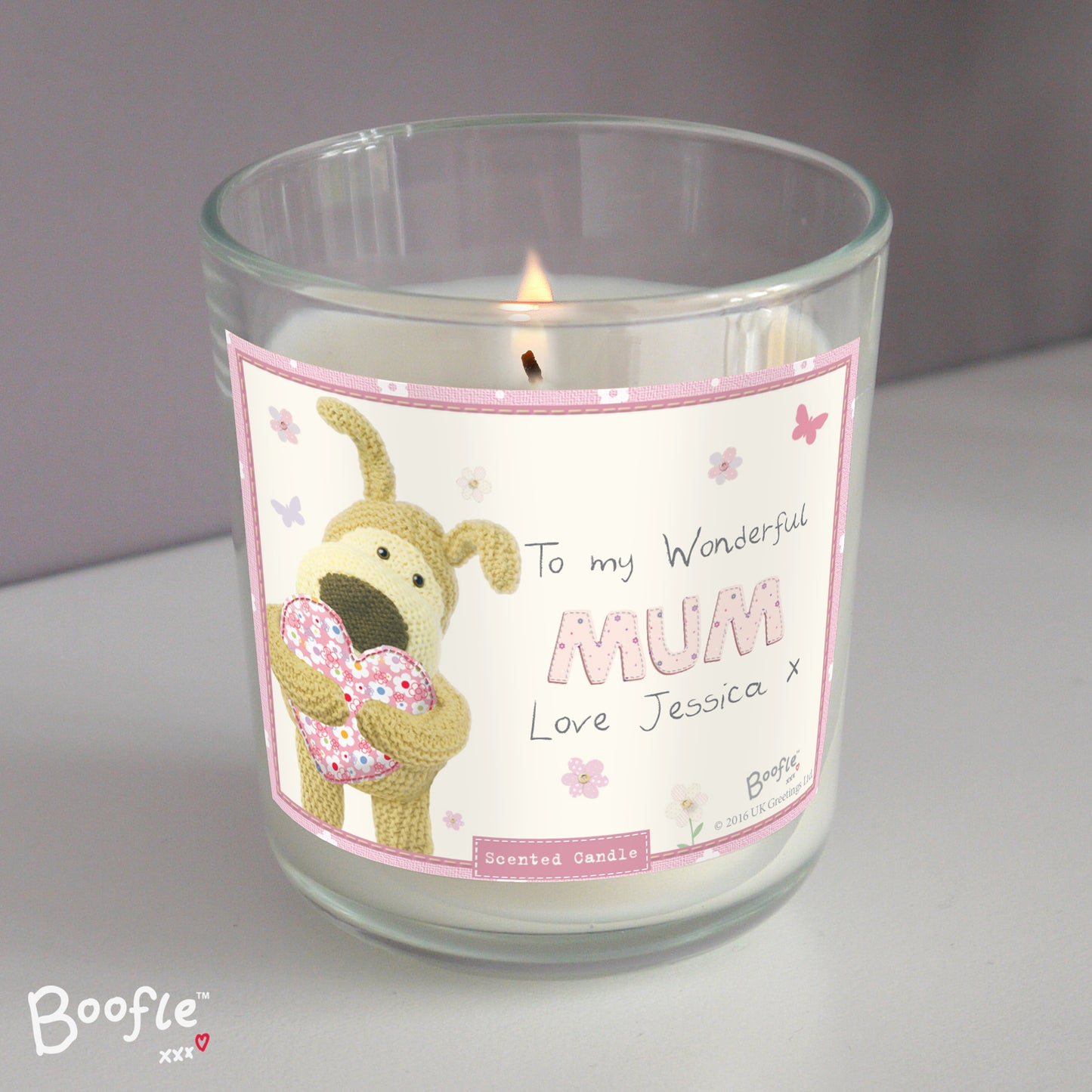 Personalised Boofle Flowers Scented Jar Candle