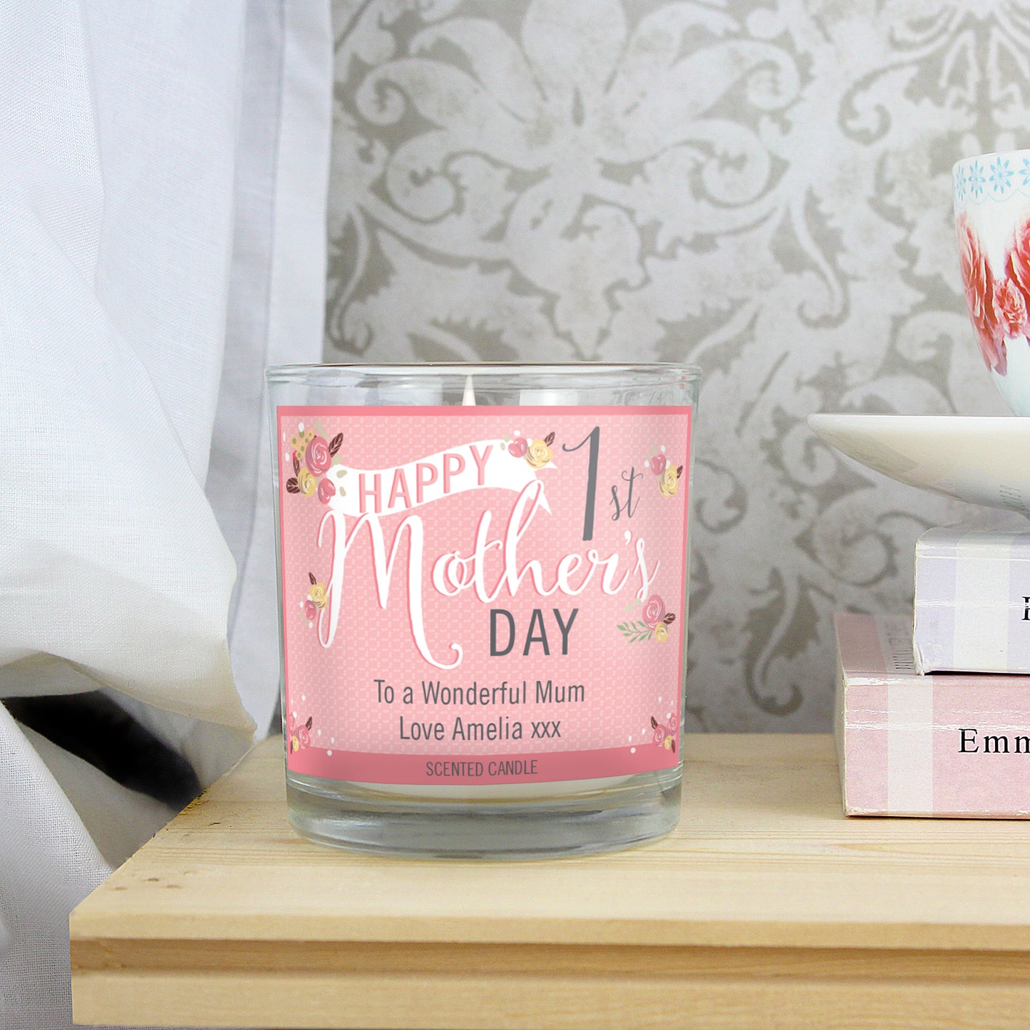 Personalised Floral Bouquet 1st Mothers Day Scented Jar Candle