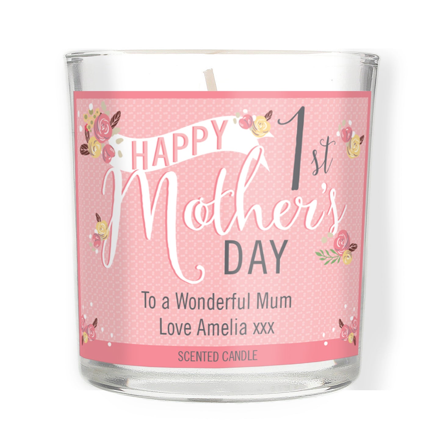 Personalised Floral Bouquet 1st Mothers Day Scented Jar Candle