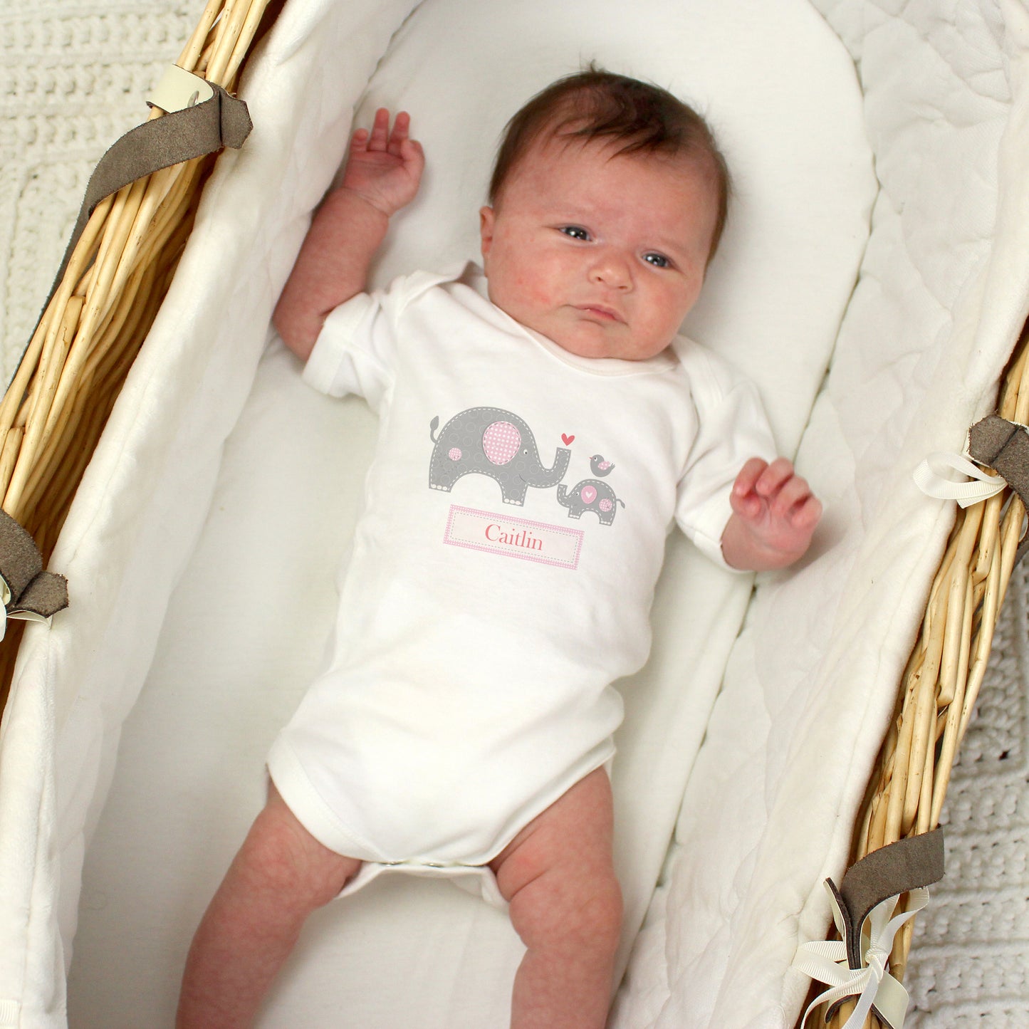 Personalised Pink Elephant 0-3 Months Baby Vest