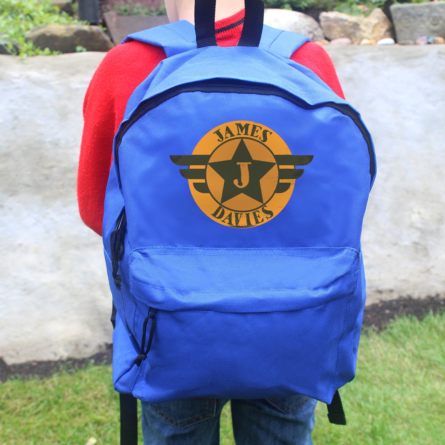 Personalised Badge Blue Backpack