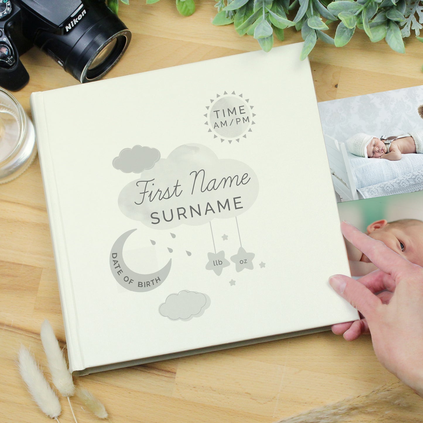 Personalised New Baby Moon & Stars Square Photo Album