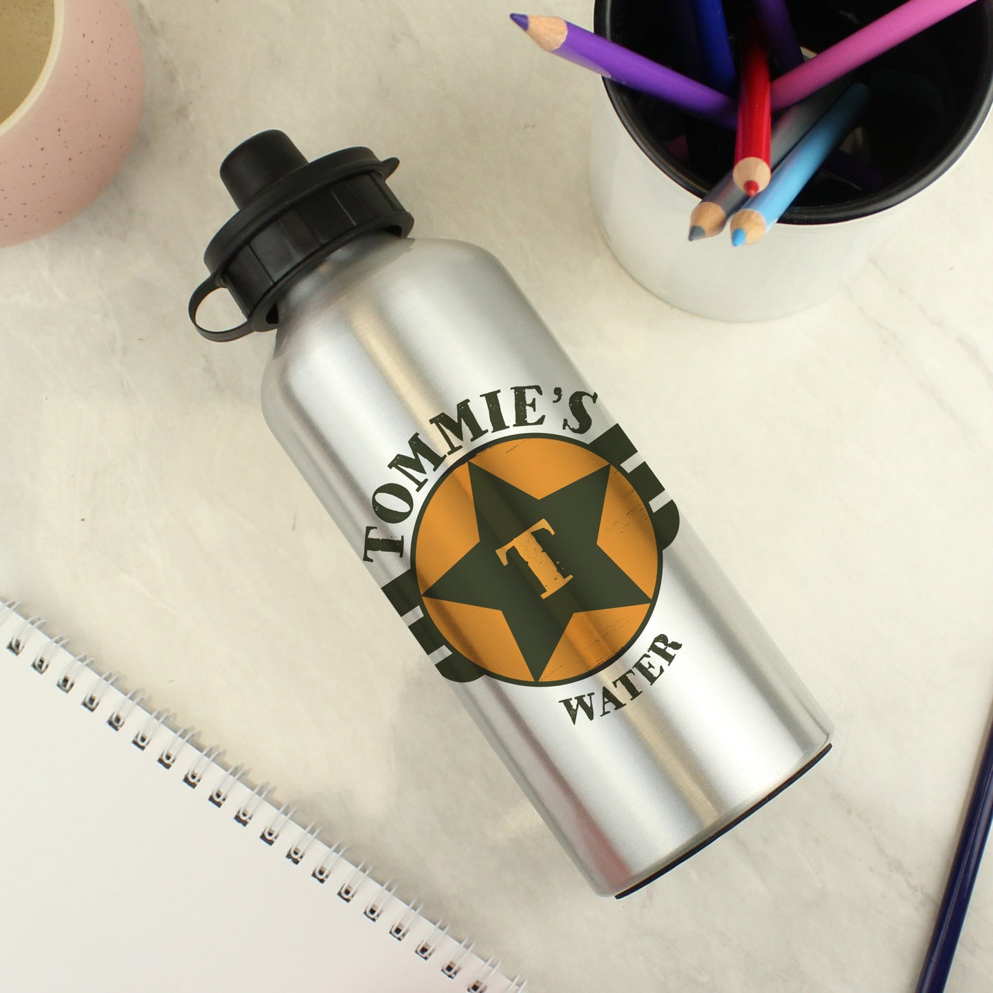 Personalised Badge Silver Drinks Bottle