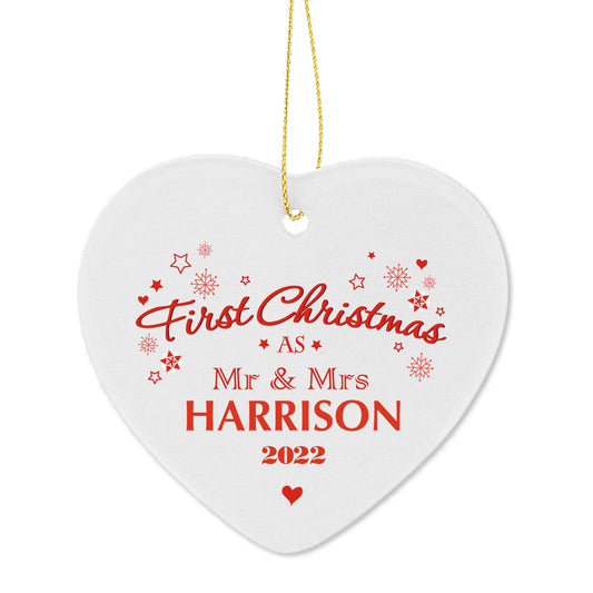 Personalised 'Our First Christmas' Ceramic Heart Decoration